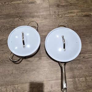 Stainless Steel Cookware Set with White Lids